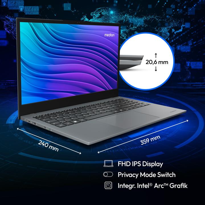 Produktbild Medion E15443 (15.60", Intel Core Ultra 7 155H, 16 GB, 1000 GB, DE)