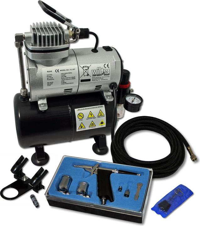 Immagine prodotto Wiltec Set di compressori per aerografo per principianti AS186 pistola per aerografo DA116 accessori