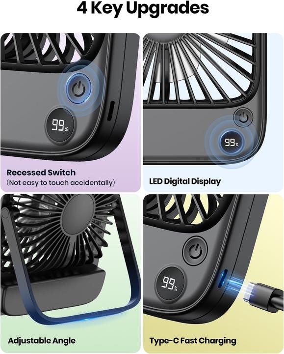 Immagine prodotto TOPK 2er-Pack Tischventilator mit Akku (40 dB)