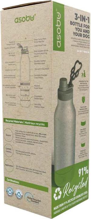 Produktbild Asobu - Dog Bowl Buddy - recycelte Edelstahlflasche mit 2 Näpfen Silber