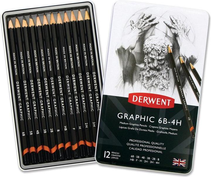 Image du produit Derwent Crayons moyens graphiques 6B-4HB, 12 Tin (12 x)