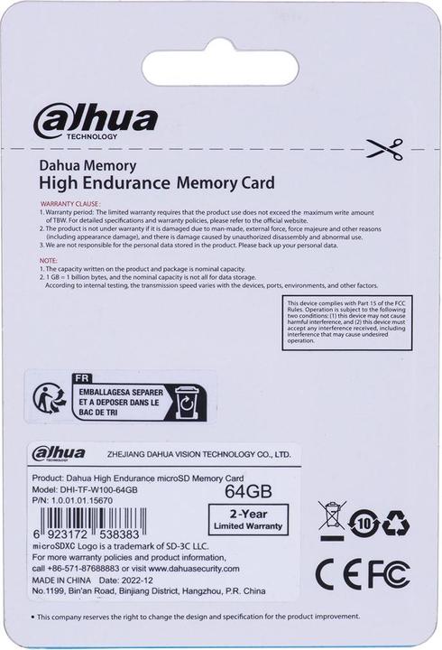 Immagine prodotto Dahua TF-W100-64GB Karta pamięci microSD 64GB (64 GB, microSD, U3, UHS-I)