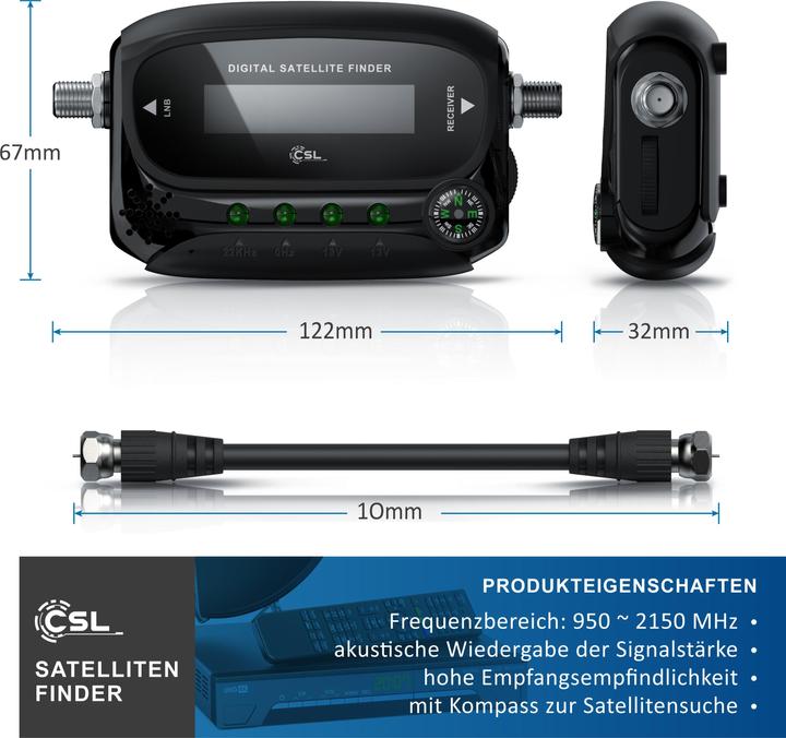 Produktbild CSL Satfinder, digitaler Satellitenfinder mit Pegelskala & Signalton, Satelliten Finder, HD-fähig