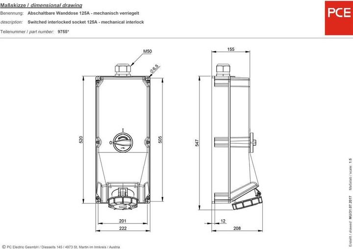 Image du produit PCE Prise murale CEE 125 A 5 pôles 400 V 975