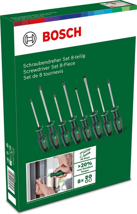 Produktbild Bosch Home & Garden Schraubendreher Set 8-teilig (Phillipps-Kreuzschlitz (PH), Pozidriv-Kreuzschlitz (PZ), Schlitzschrauben, Torx (TX))