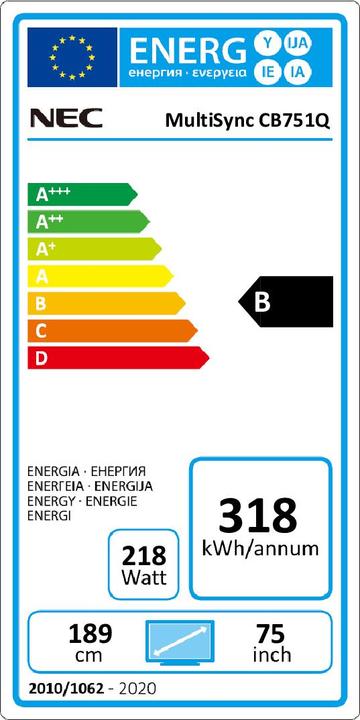 Energie-Label NEC MultiSync® CB751Q (3840 x 2160 Pixel, 75")