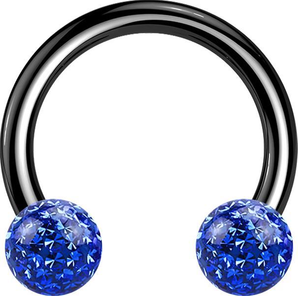 Produktbild Star Piercing Micro Circular Barbell schwarz mit zwei Kristall Kugeln dunkelblau Epoxy Schutzschicht (ohne Messing, Titan G23)
