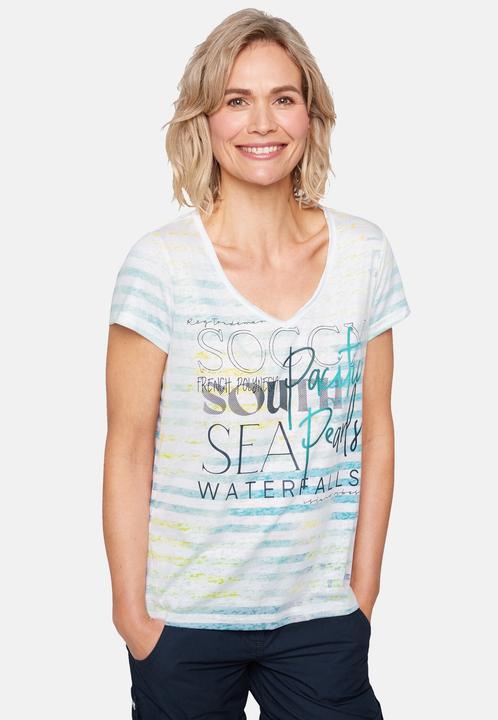 Actual product image Soccx Striped shirt with burn-out effects, V-neckline and label print in used look (XXL)