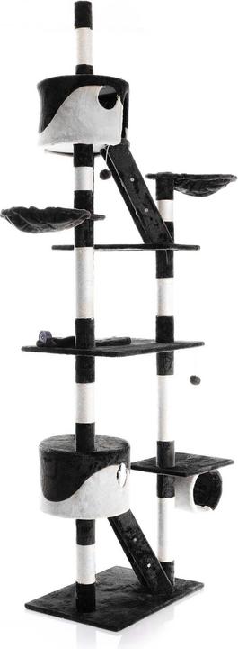 Actual product image Wiltec Cat Tree Scratching Post Climbing Tree 240-260cm in Black/White with Caves, Hammocks and Platforms (260 cm, Black and white)