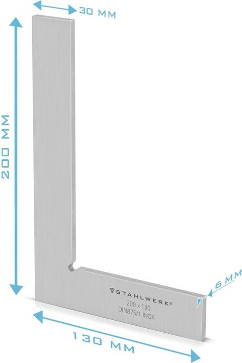 Produktbild Stahlwerk Flachwinkel 90° 200 x 130 mm DIN 875/1 aus rostfreiem Edelstahl
