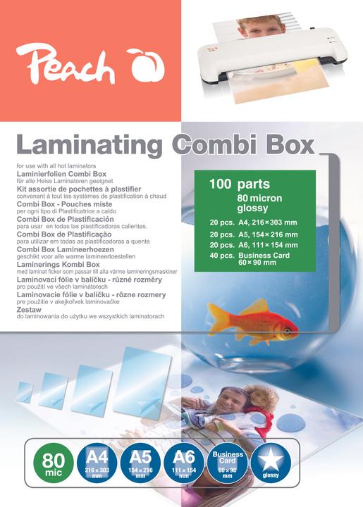 Actual product image Peach Laminating Combi Box (A4, A5, A6, Visiting card, 100 Piece, 80 µm)