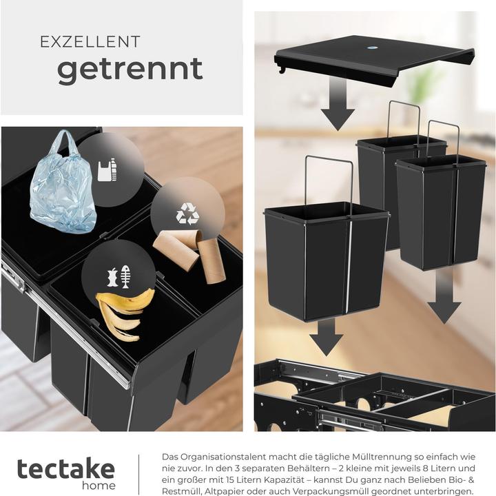 Produktbild tectake Abfallsammler Ashlyn, 3-fach Trennung, 31L, Teleskopschienen (31 l)