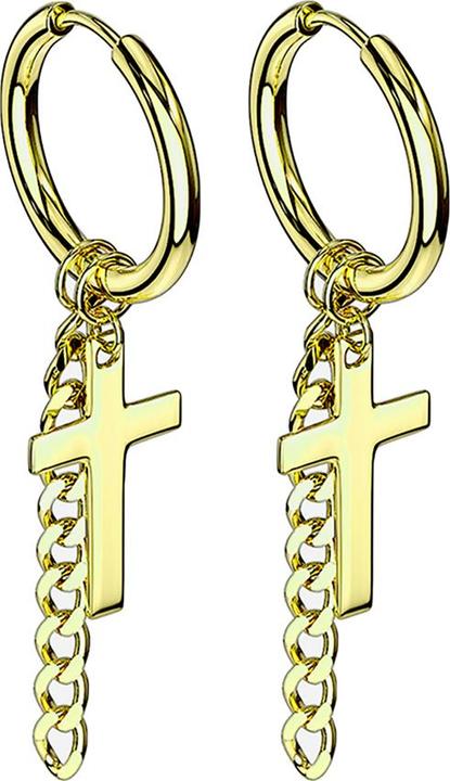 Image du produit Star Piercing Boucles d'oreilles plaquées or Pendentif Croix avec chaîne (sans laiton, Acier chirurgical 316L)