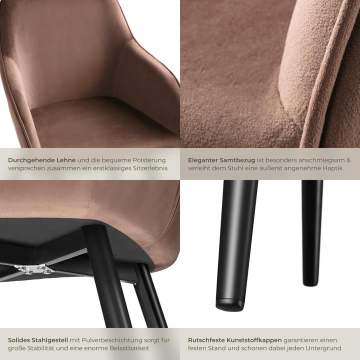 Produktbild tectake Stuhl Marilyn Samtoptik, schwarze Stuhlbeine