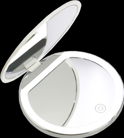 Actual product image Pocket mirror, round, white, with 2x magnification, LED lighting, 8x8 cm