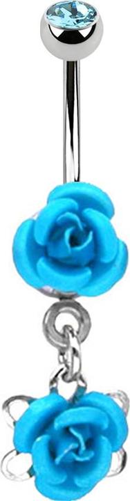 Produktbild Star Piercing Banane silber mit Anhänger Blume aqua (Chirurgenstahl 316L, ohne Messing)