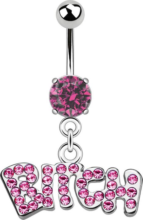 Produktbild Star Piercing Banane silber mit Kugel und Kugel Kristall pink Anhänger Bitch (Chirurgenstahl 316L)