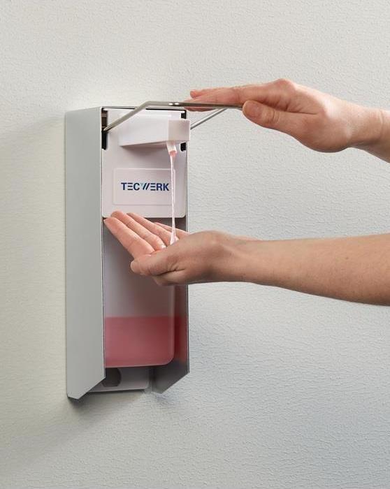 Produktbild Tecwerk Desinfektions- und Seifenspender H165xB95xT290ca.mm ABS mit Hebel weiss