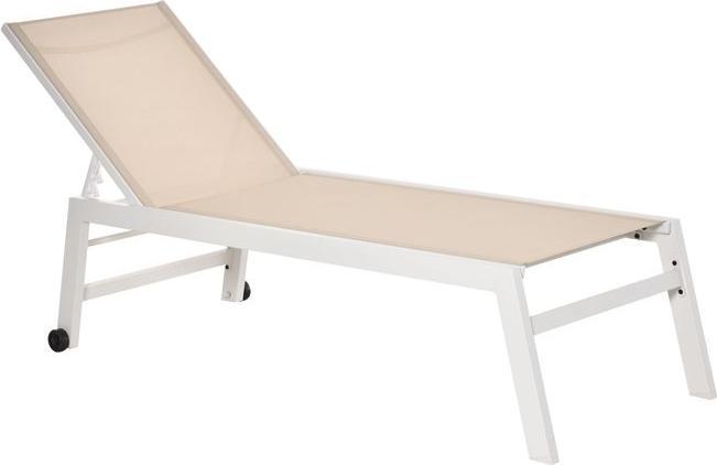 Immagine prodotto Swisshandel24 Lettino prendisole, lettino da giardino, schienale a 5 livelli, alluminio, bianco crema, 169 x 65 x (169 cm)