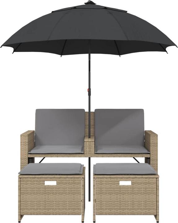 Actual product image VidaXL Garden sofa 2-seater parasol and stool poly rattan