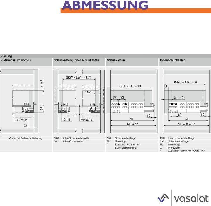 Actual product image Vasalat Blum Tandem plus Blumotion full-extension runner 560H, 600mm with coupling for 6 drawers
