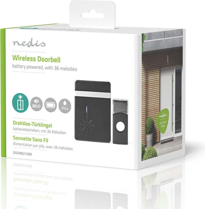 Immagine prodotto Nedis Set campanello wireless Alimentazione a batteria 3 V DC 1x CR2032 Volume: 80 dB Portata del