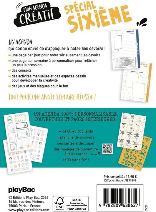 Actual product image Mon agenda créatif spécial sixième 2024-2025 (French)