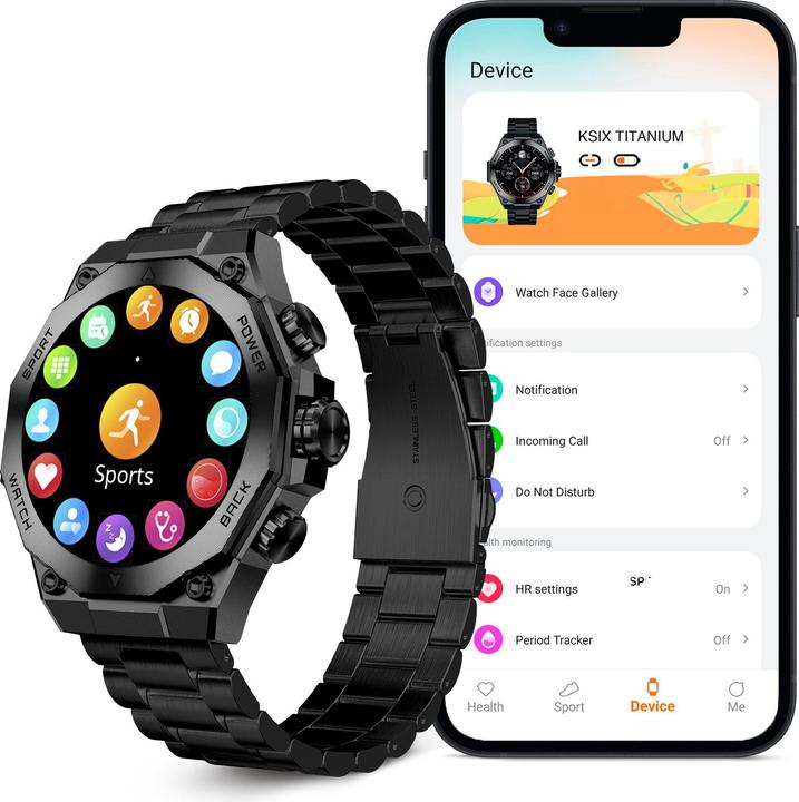 Actual product image KSIX Titanium smartwatch, AMOLED 1,43” display, 2 straps, 5 days aut., Sport and health modes, Calls (55 mm)