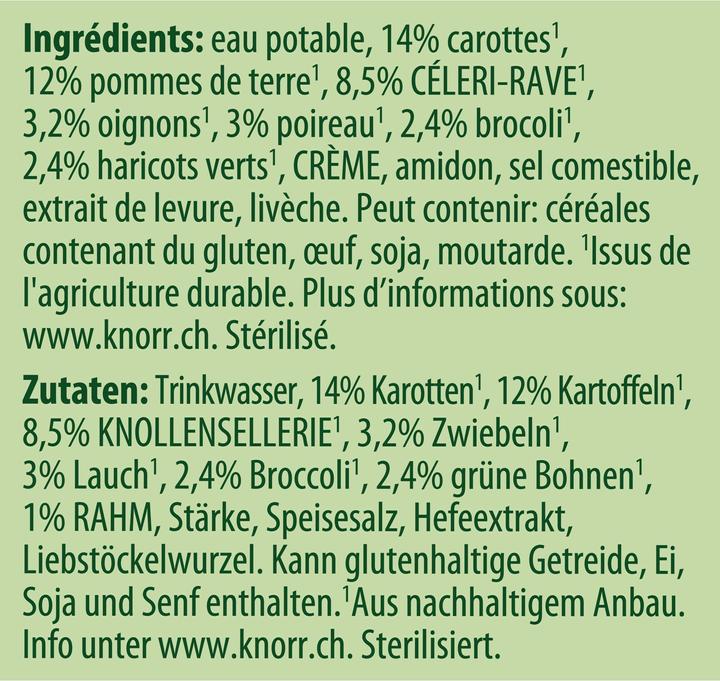 Nährwerte und Zutaten Knorr Gemüsesuppe Kombiblock, Suppe mit Broccoli, Rüebli & Lauch, Fertiggericht zum Aufwärmen (500 ml)