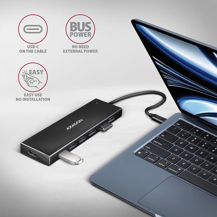 Produktbild Axagon HUE-F7A 7x USB 3.2 Gen 1 Aluminium Flat Hub, 30 cm USB-C-Kabel (USB-C, 7 Ports)