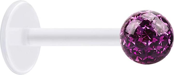Immagine prodotto Star Piercing Micro Labret trasparente con sfera di cristallo viola e strato protettivo epossidico (senza ottone, Acciaio chirurgico 316L, Bioflex)