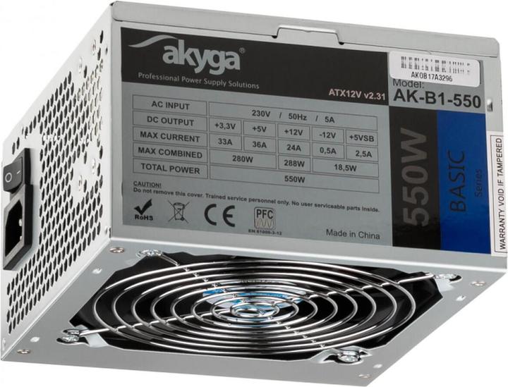 Produktbild Akyga Basic ATX Power Supply 550W AK-B1-550 Fan12cm P4 3xSATA PCI-E (550 W)