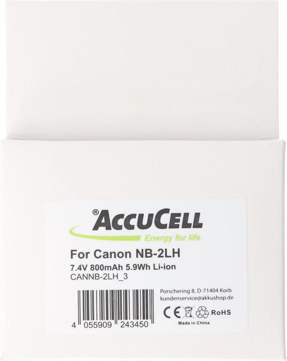 Image du produit AccuCell Batterie compatible Canon NB-2LH, NB-2L Li-Ion, 800mah