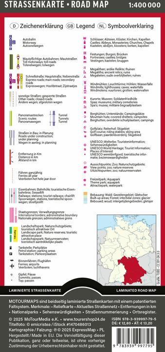 Nährwerte und Zutaten MoTourMaps Bayern Auto- und Motorradkarte 1:400.000