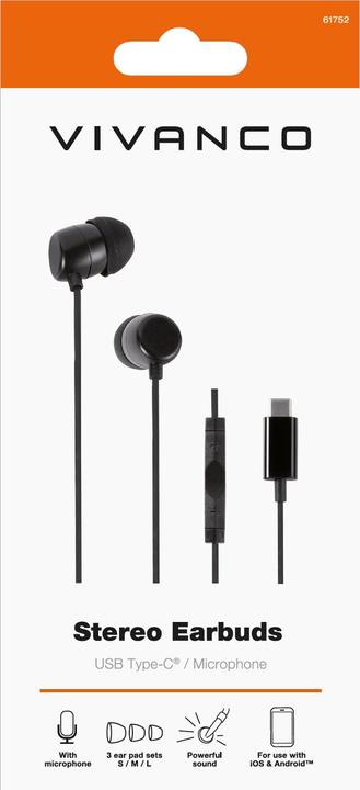 Produktbild Vivanco WEVVSP10USBC-BK Headset Wired In-ear Calls/Music USB Type-C Black (keine Geräuschunterdrückung, Kabelgebunden)