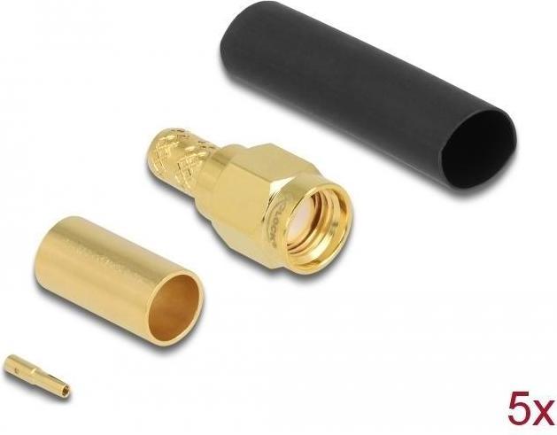 Actual product image Delock RP-SMA connector for crimping LMR200 with matching heat shrink tubing (Antenna cable)
