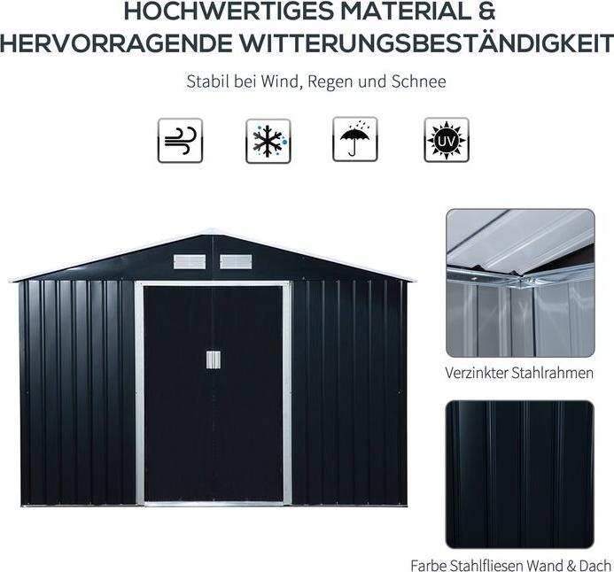 Actual product image Swisshandel24 Tool shed with foundation Garden shed Metal garden shed Charcoal grey 277 x 195 x 192 c
