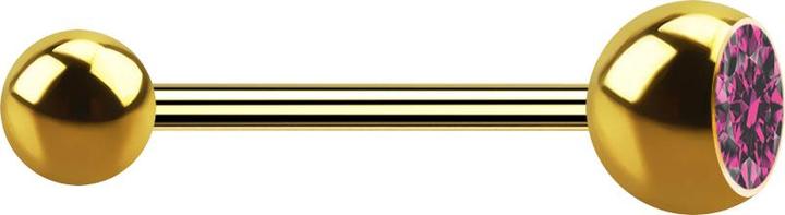 Produktbild Star Piercing Micro Barbell vergoldet mit Kugel und Kugel Kristall pink (ohne Messing, Chirurgenstahl 316L)