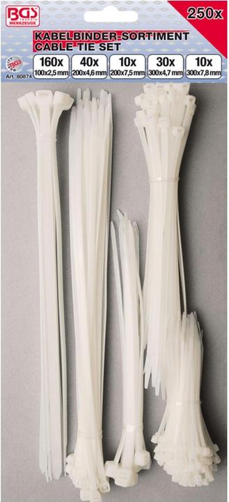 Actual product image BGS Cable Tie Set white Various Sizes 250 pcs. (Plastic cable ties, 250 mm, 250 pcs.)