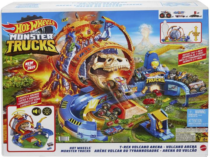 Actual product image Hot Wheels Monster Trucks T-Rex Volcano Arena
