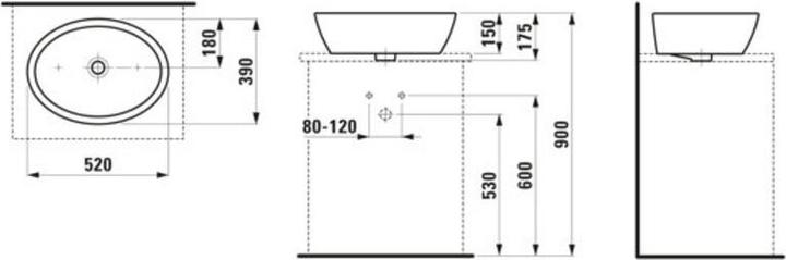 Produktbild Laufen PRO B Waschtisch-Schale, ohne Hahnloch, mit Überlauf, 520x390mm, H812964 (525 mm, 410 mm)