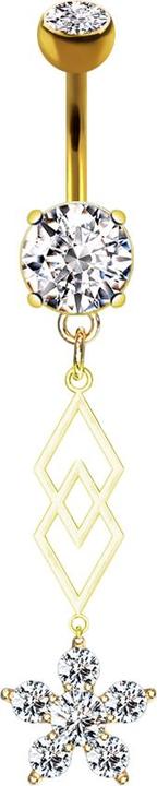 Star Piercing Banane 14k vergoldet mit zwei Kugeln Kristall silber Anhänger zwei Diamanten Kristallblume (Messing, Chirurgenstahl 316L)