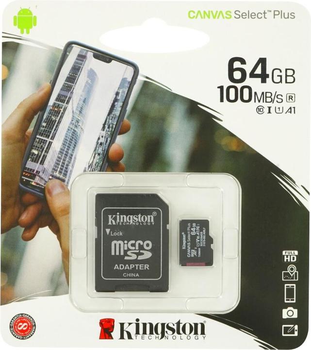 Actual product image Kingston Canvas Select Plus (64 GB, microSDXC, U1, UHS-I)