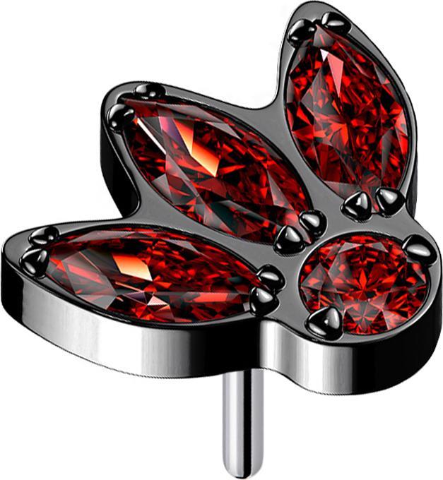 Produktbild Star Piercing Threadless schwarz drei Ovale und Kristall rot (Titan G23, ohne Messing)