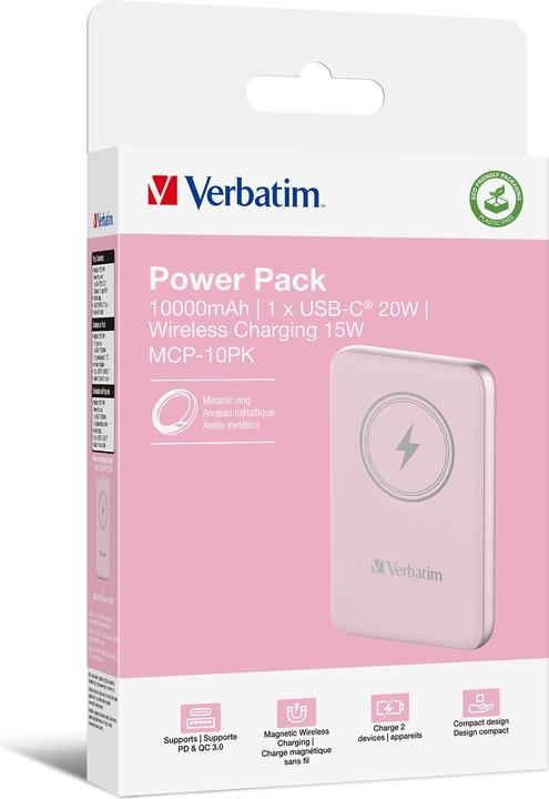 Immagine prodotto Verbatim Charge 'n' Go Magnetic Wireless Powerbank 10.000mAh rosa (10000 mAh, 20 W, 37000 Wh)