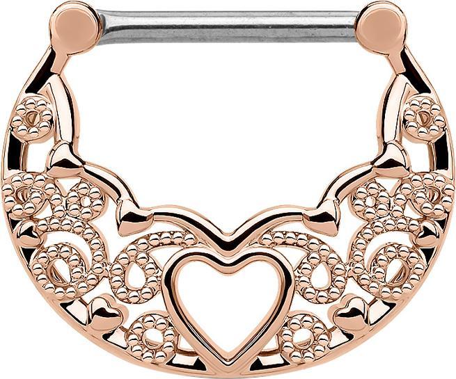 Immagine prodotto Star Piercing Anello per il setto nasale in filigrana con cuore in oro rosa (Ottone, Acciaio chirurgico 316L)