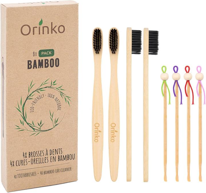 Produktbild Orinko Zero Waste Set 4 japanische Ohrenreiniger 4 Bambus Zahnbürsten (8 x)