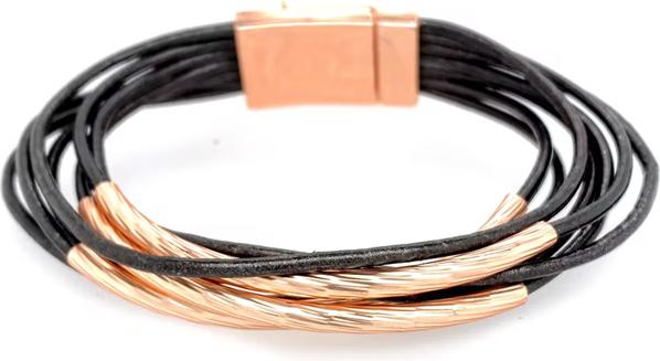 Image du produit Signé Signè bracelet avec fermeture magnétique cuir gris foncé éléments doré rose No.13 (19.40 cm, Métal, Laiton, sans plomb, Sans cadmium, Sans nickel)