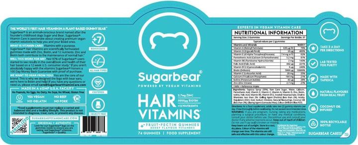 Valori nutrizionali e ingredienti Sugarbearhair Vitamine per capelli Gummies 6 mesi (6 Pezzo/i, Gomme, 900 g)