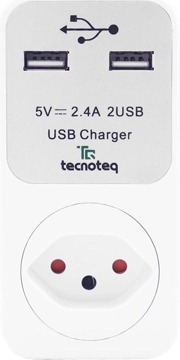 Produktbild Tecnoteq Steckdose mit 2x USB-Ladeport 2.4A Überspannungsschutz, Swiss-Edition